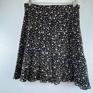 Polka Dot Silk Flowy Skater Skirt Black Cream Rickie Freeman 4 Teri Jon SZ 12